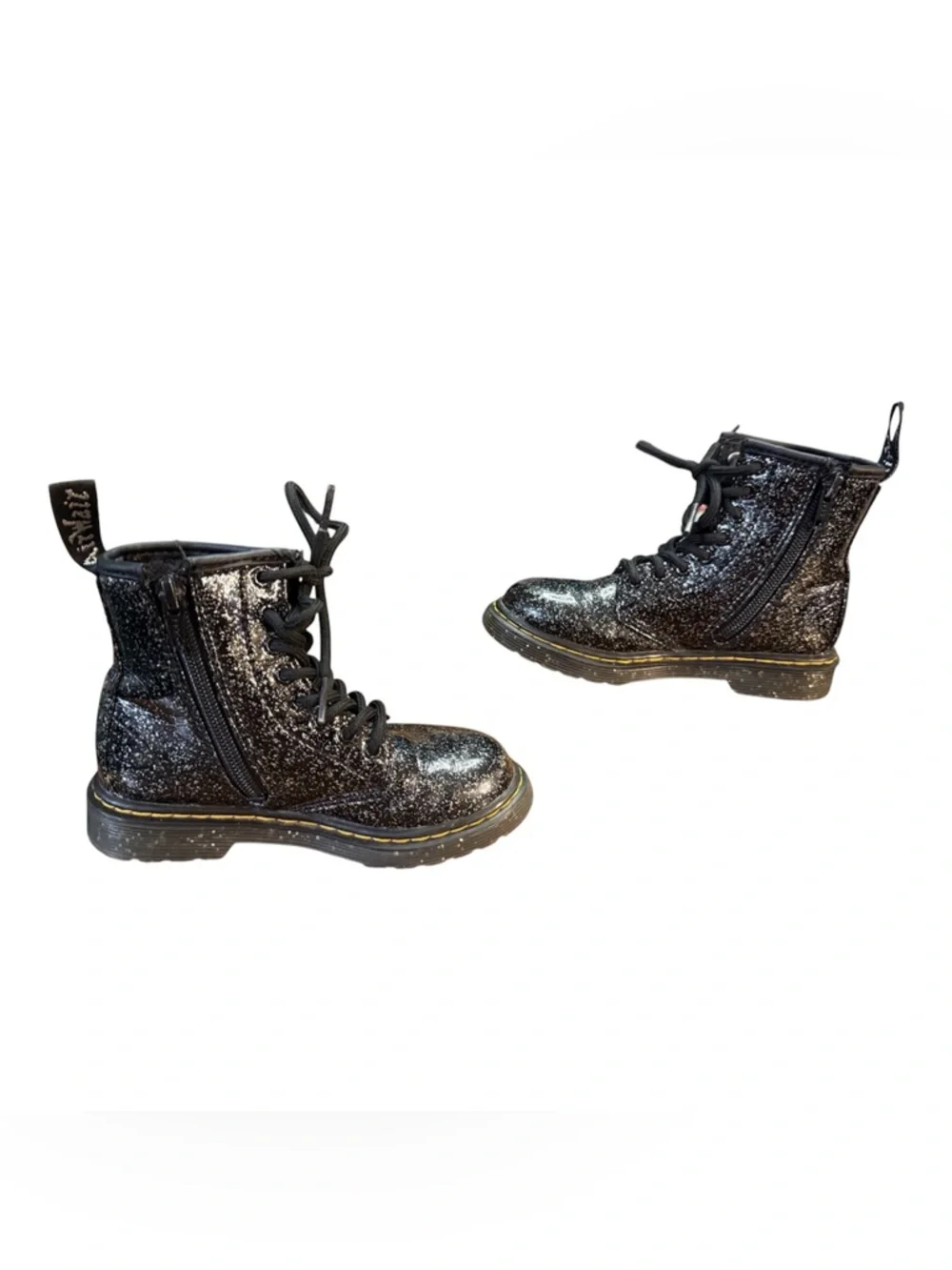 Dr. Martens 1460 Cosmic Glitter Black Lace-Up Boots Side Zip Kids Size 11